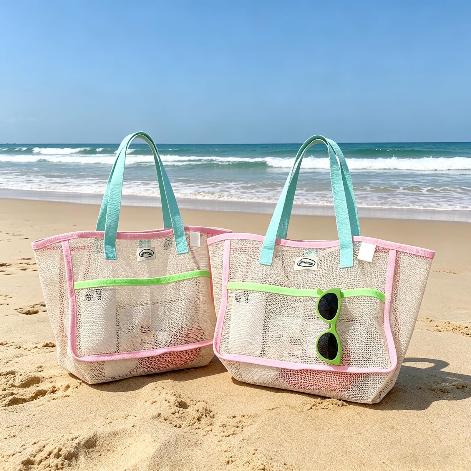 Travel Accessories Usa - Torby plażowe damskie, kolorowe, składane, siatkowe